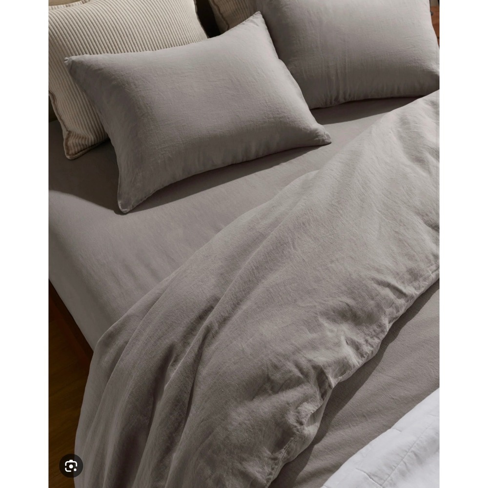Parachute Home 100% Linen Fitted Sheet Queen Charcoal Grey Made in Portugal